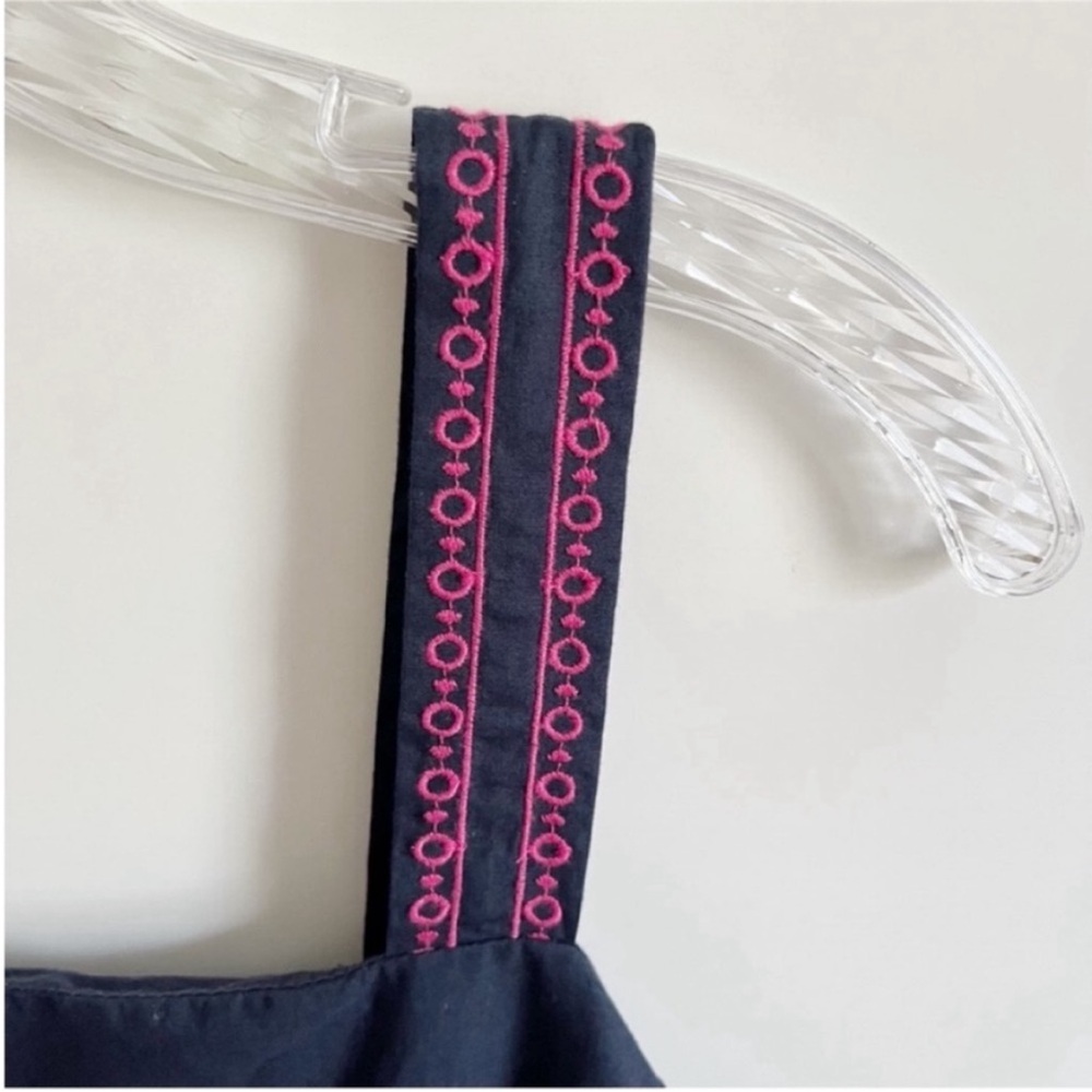 J. Crew Factory midi dress navy blue pink scalloped tiered embroidery - Picture 5 of 10